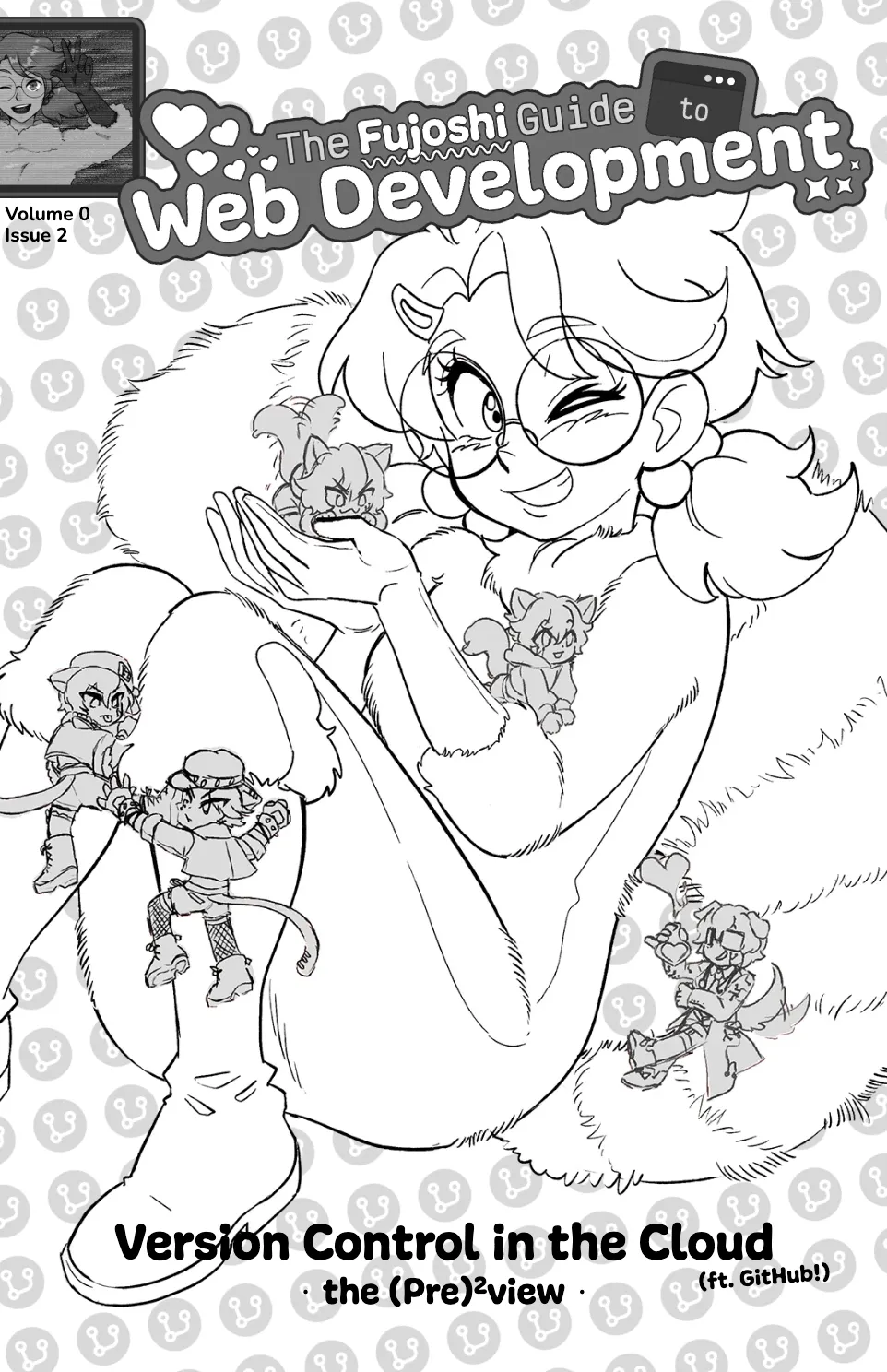 Issue 2 cover: a winking, fluffy-tailed Boba-tan surrounded by tiny Gits. “Version Control in the Cloud: the (Pre)²view.”